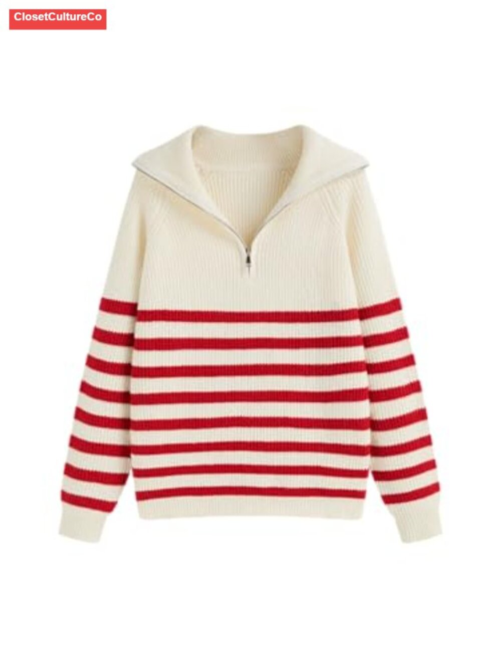 Striped Quarter Zip Pullover Sweater Mock Neck Knit Pullover